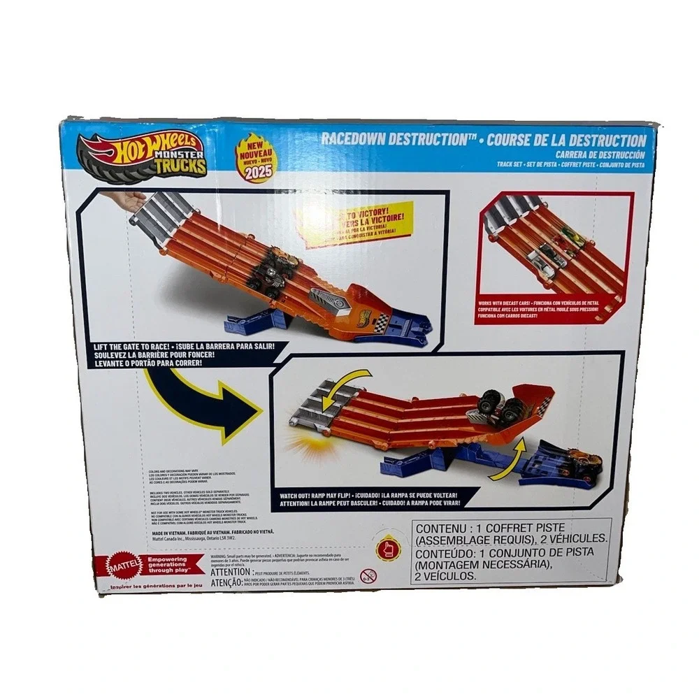 (5)Hot Wheels Monster Trucks Race Down Destruction Track Sharks VS Dinos Playset
